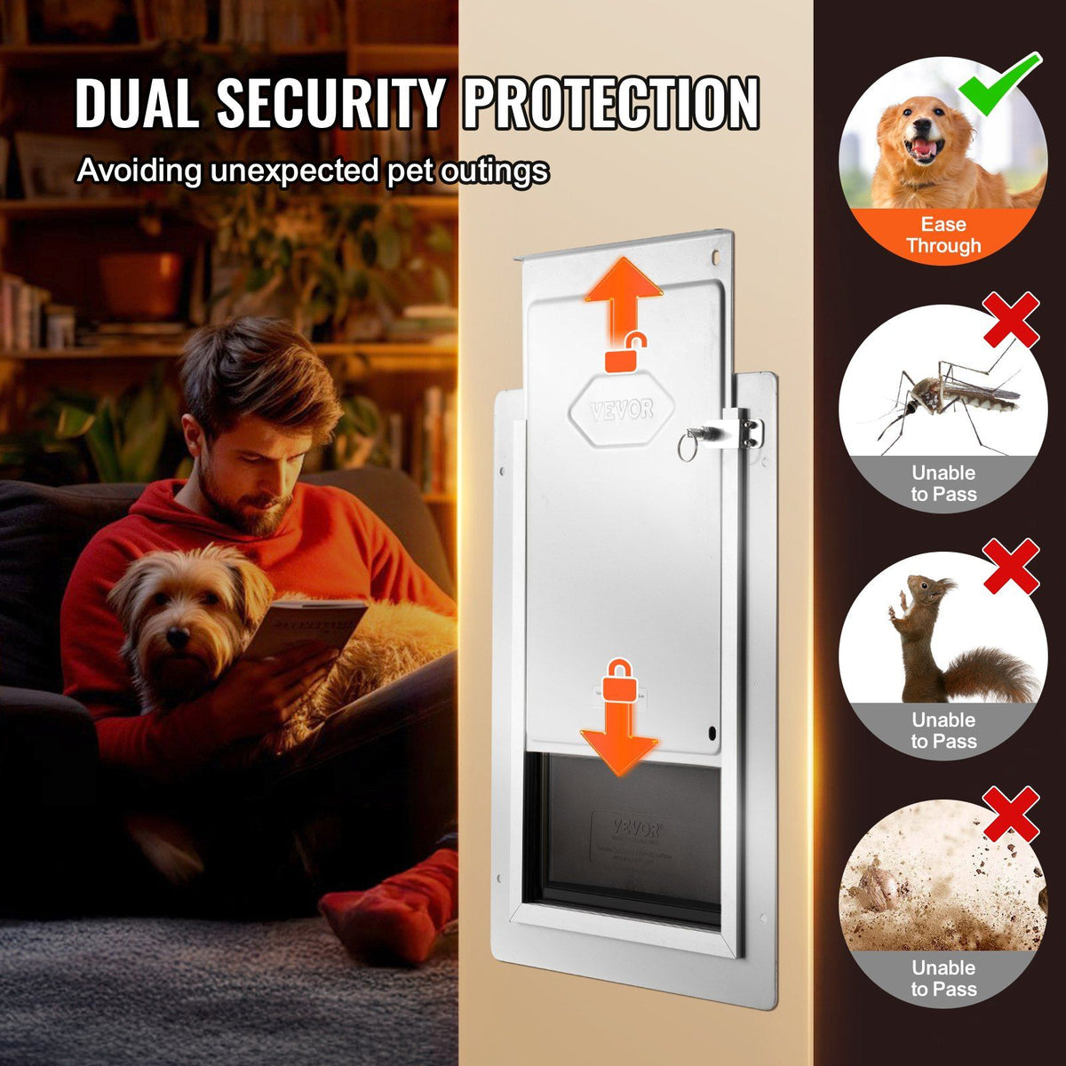 Pet Door, 23.6 x 33.5 cm Metal Frame with Lock and 3-Flap System, Weatherproof Doggy Door, Easy to Install in Interior or Exterior Walls, Pet Door Suitable for Cat Doggie Kitties (White-Small)