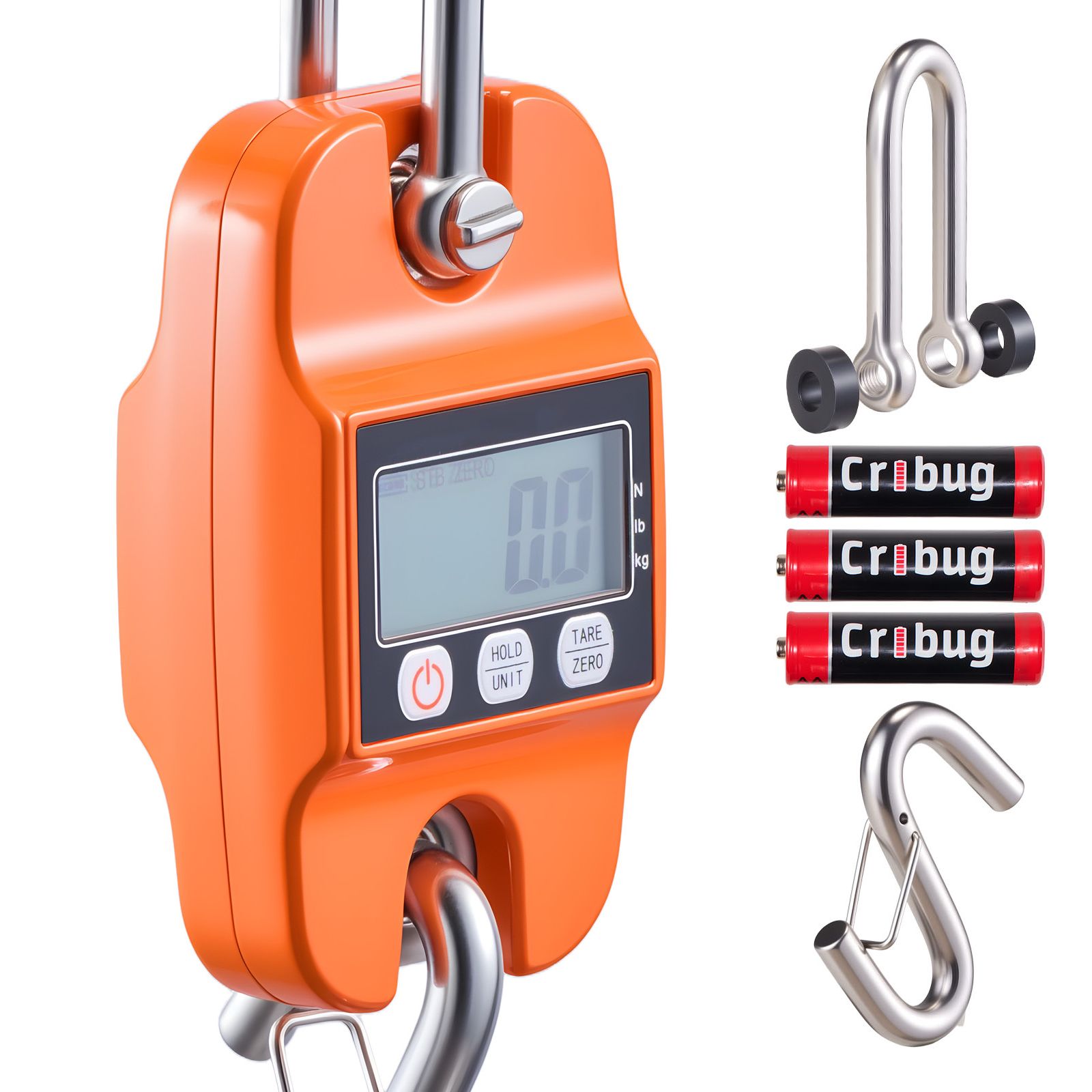 Digital Crane Scale, 880 lbs/400 kg Max Capacity, Handheld Hanging Scale with Cast Aluminum Case & LCD Display, 100 g Division & 3 Unit Switch, Auto-Off Setting for Farm Hunting Fishing, Orange