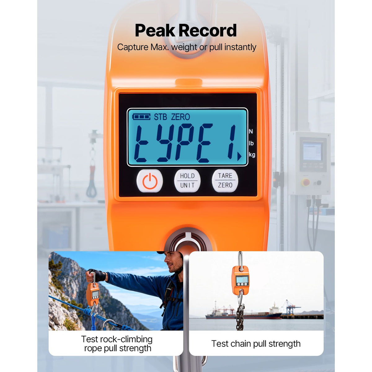 Digital Crane Scale, 880 lbs/400 kg Max Capacity, Handheld Hanging Scale with Cast Aluminum Case & LCD Display, 100 g Division & 3 Unit Switch, Auto-Off Setting for Farm Hunting Fishing, Orange