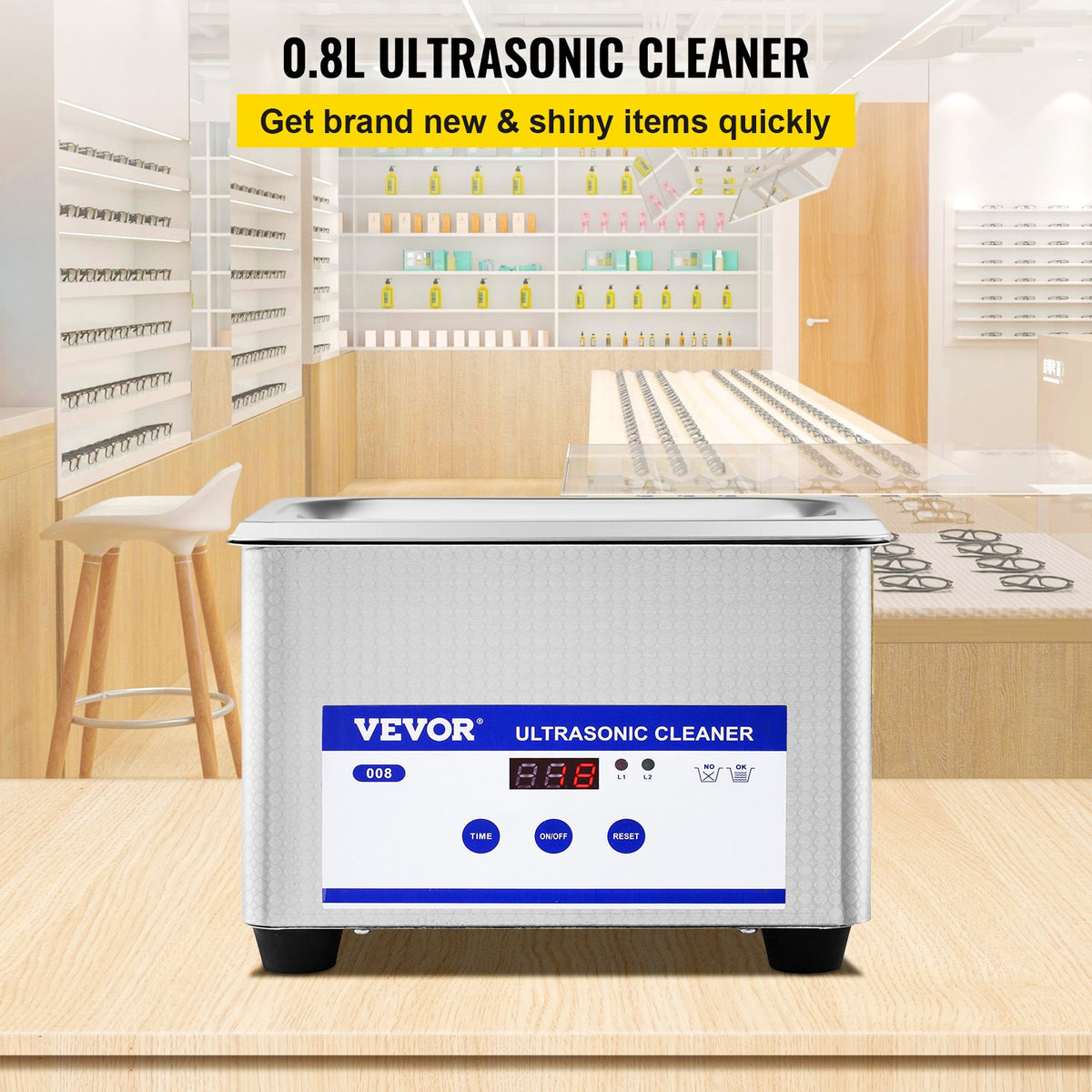 0.8L Professional Ultrasonic Cleaner 304 Stainless Steel Digital Lab Ultrasonic Cleaner with Timer for Jewelry Watch Glasses Circuit Board Dentures Small Parts Dental Instrument (0.8L)