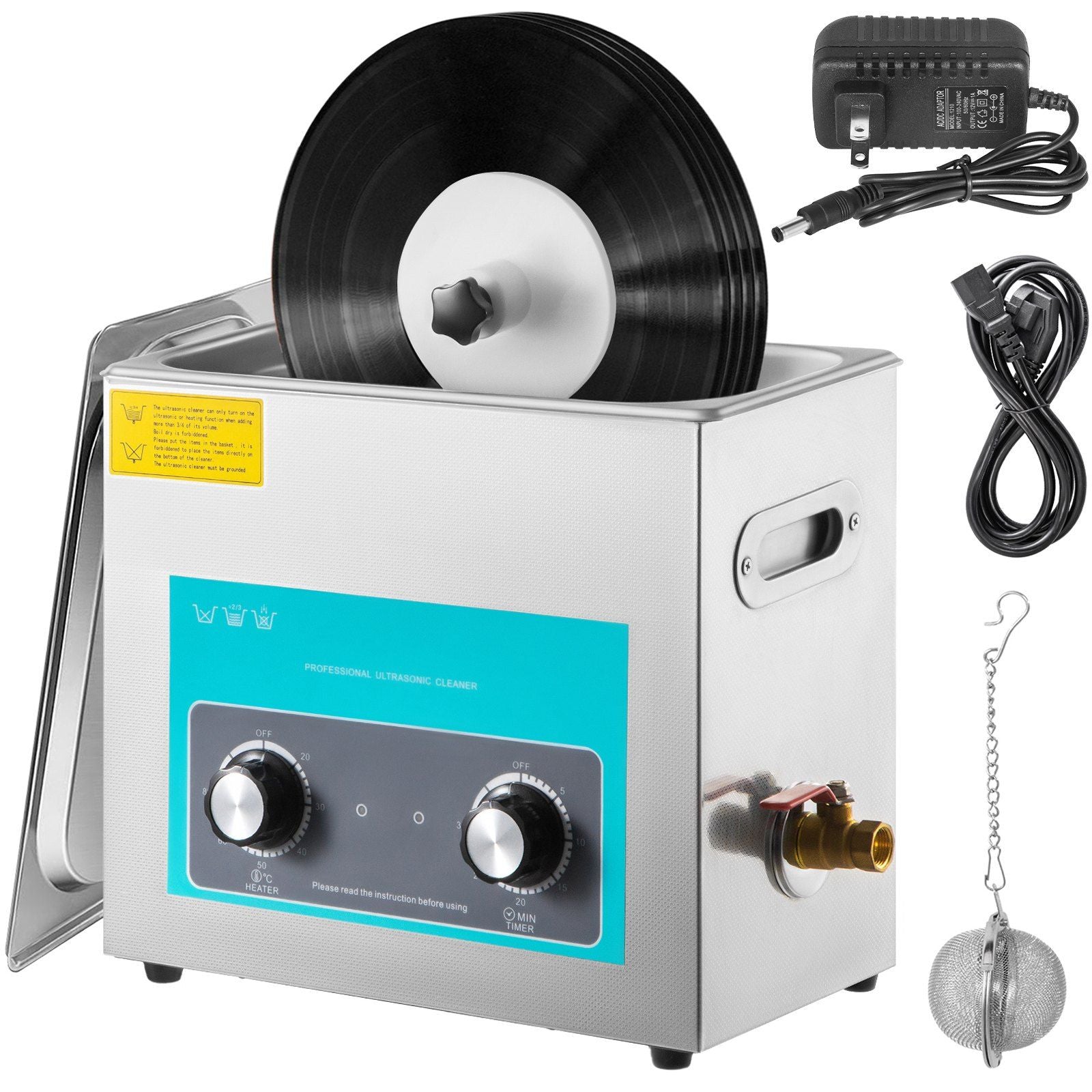 Ultrasonic Vinyl Record Cleaner 6L 40kHz Vinyl Ultrasonic Cleaning Machine Knob Control Record Ultrasonic Cleaner 8 Records Vinyl Sonic Cleaner Stainless Steel Tank with Mechanical Heater & Time