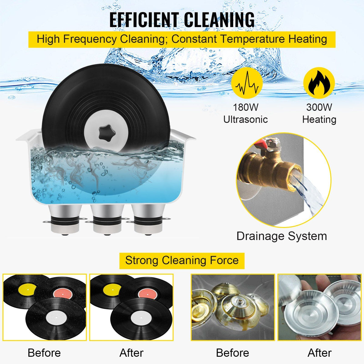 Ultrasonic Vinyl Record Cleaner 6L 40kHz Vinyl Ultrasonic Cleaning Machine Knob Control Record Ultrasonic Cleaner 8 Records Vinyl Sonic Cleaner Stainless Steel Tank with Mechanical Heater & Time
