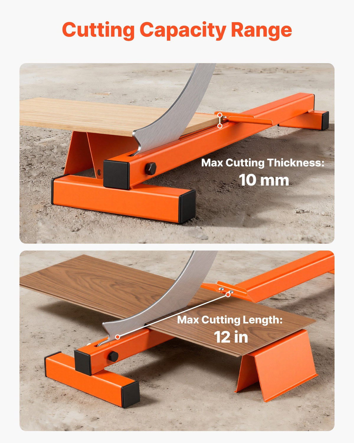 304.8mm Vinyl Floor Cutter, 10mm Thick Laminate Flooring Cutter with Cutting Angle Guide, Rubber Handle, Honing Stone, D2 Steel Blade for Cutting Laminate, Vinyl, Home Renovation