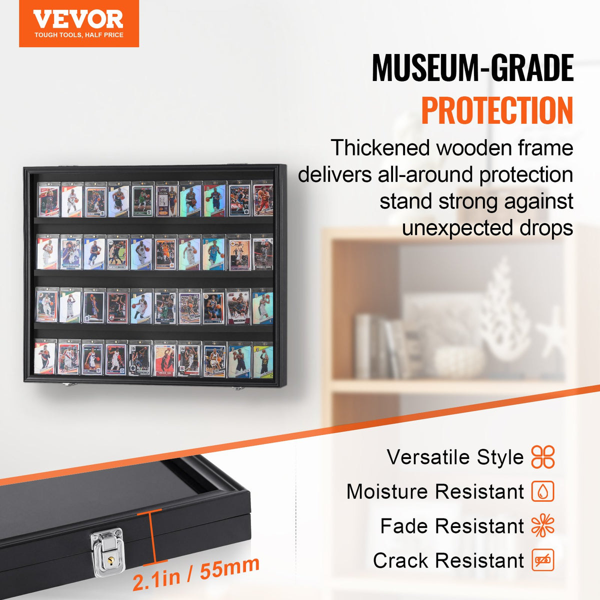 36 Graded Sports Card Display Case, 775 x 617 x 55 mm, Baseball Card Display Frame with 98% UV Protection Clear View PC Glass, Lockable Wall Cabinet for Football Basketball Hockey Trading Card