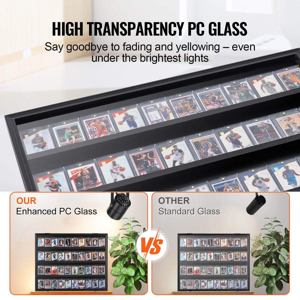 36 Graded Sports Card Display Case, 775 x 617 x 55 mm, Baseball Card Display Frame with 98% UV Protection Clear View PC Glass, Lockable Wall Cabinet for Football Basketball Hockey Trading Card