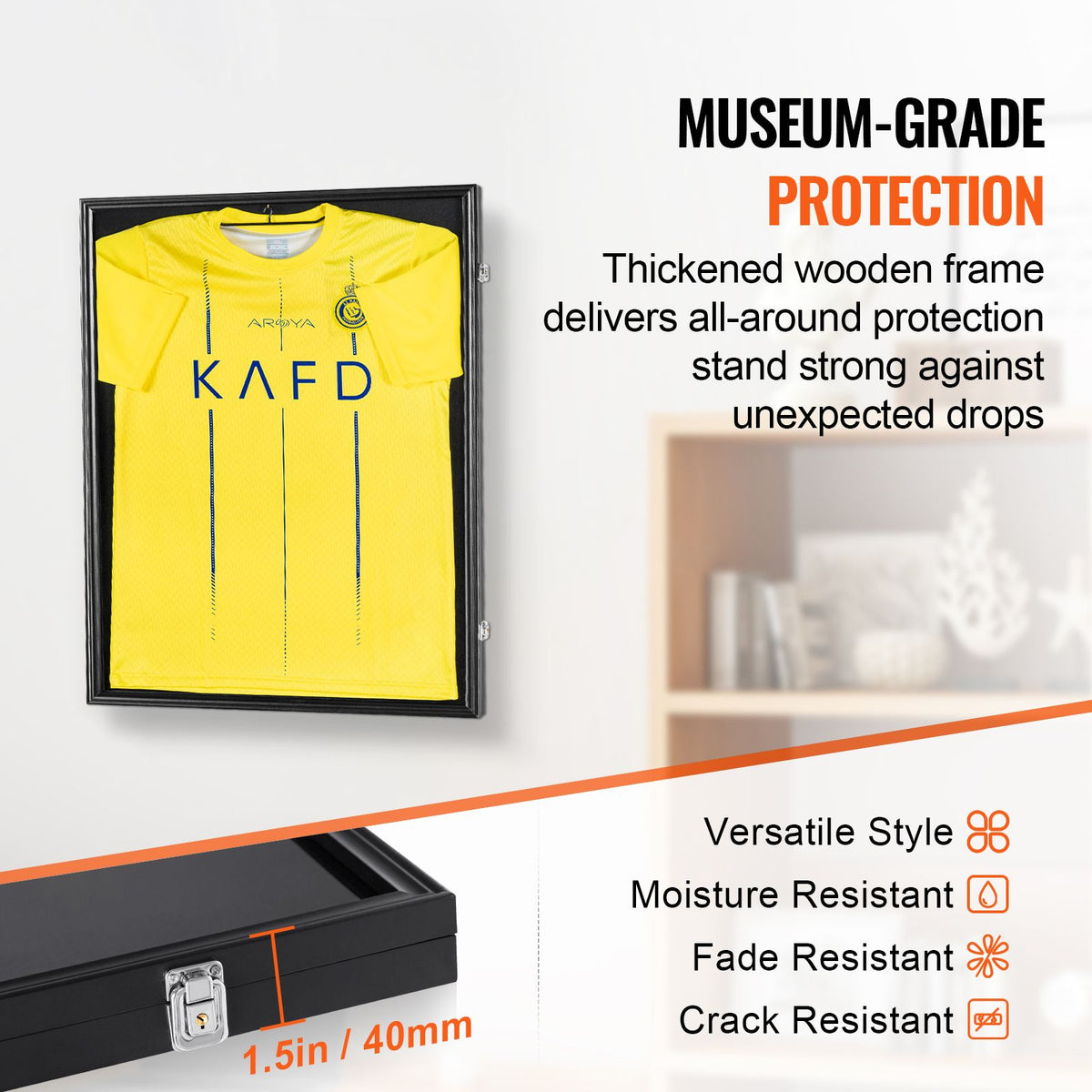 Jersey Display Frame Case, 590 x 790 x 40 mm, Large Lockable Sport Jersey Shadow Box with 98% UV Protection PC Glass and Hangers, for Baseball Basketball Football Hockey Shirt and Uniform