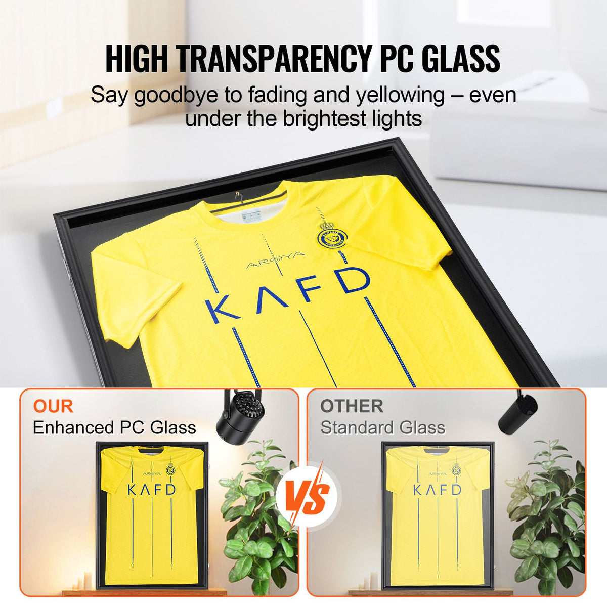 Jersey Display Frame Case, 590 x 790 x 40 mm, Large Lockable Sport Jersey Shadow Box with 98% UV Protection PC Glass and Hangers, for Baseball Basketball Football Hockey Shirt and Uniform