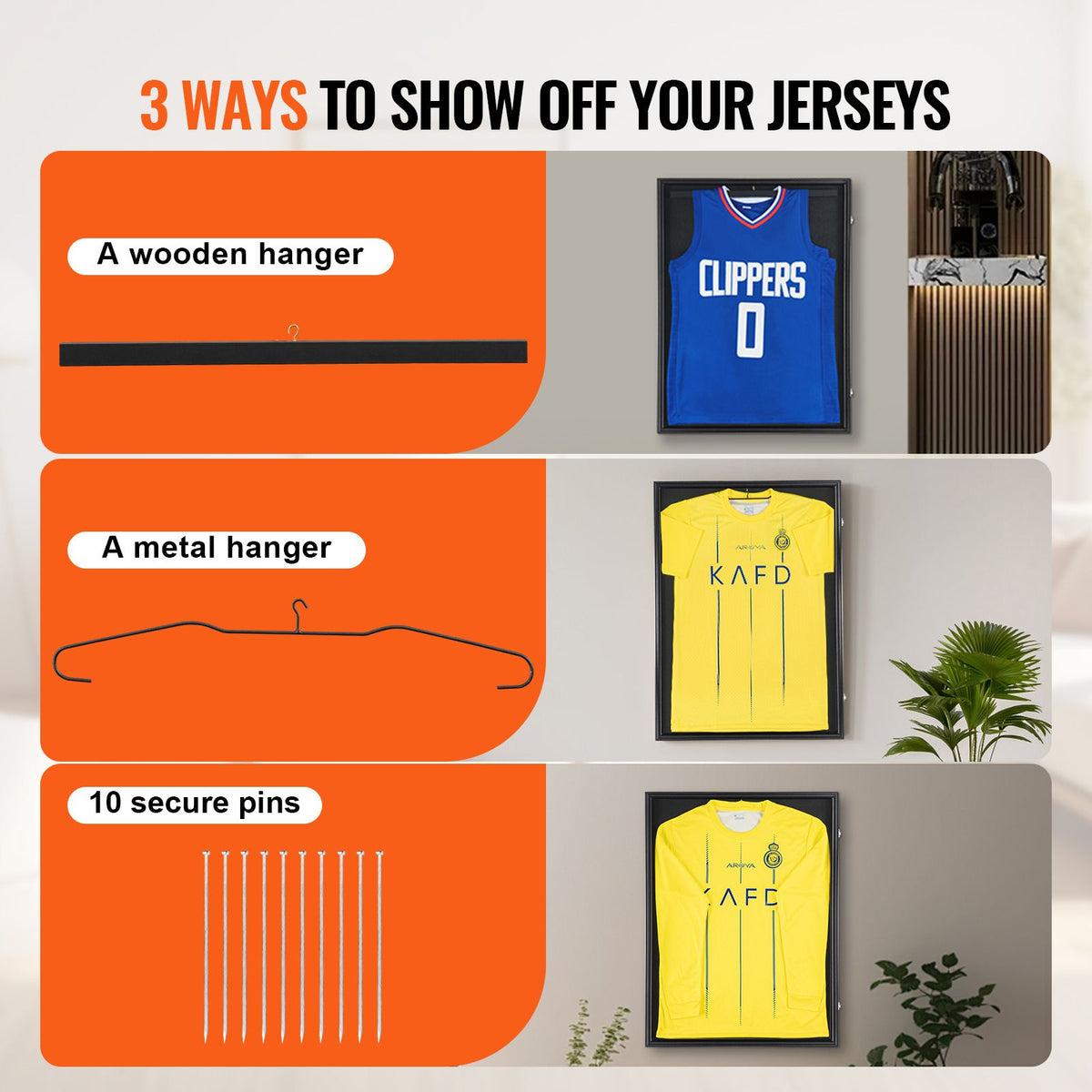 Jersey Display Frame Case, 590 x 790 x 40 mm, Large Lockable Sport Jersey Shadow Box with 98% UV Protection PC Glass and Hangers, for Baseball Basketball Football Hockey Shirt and Uniform