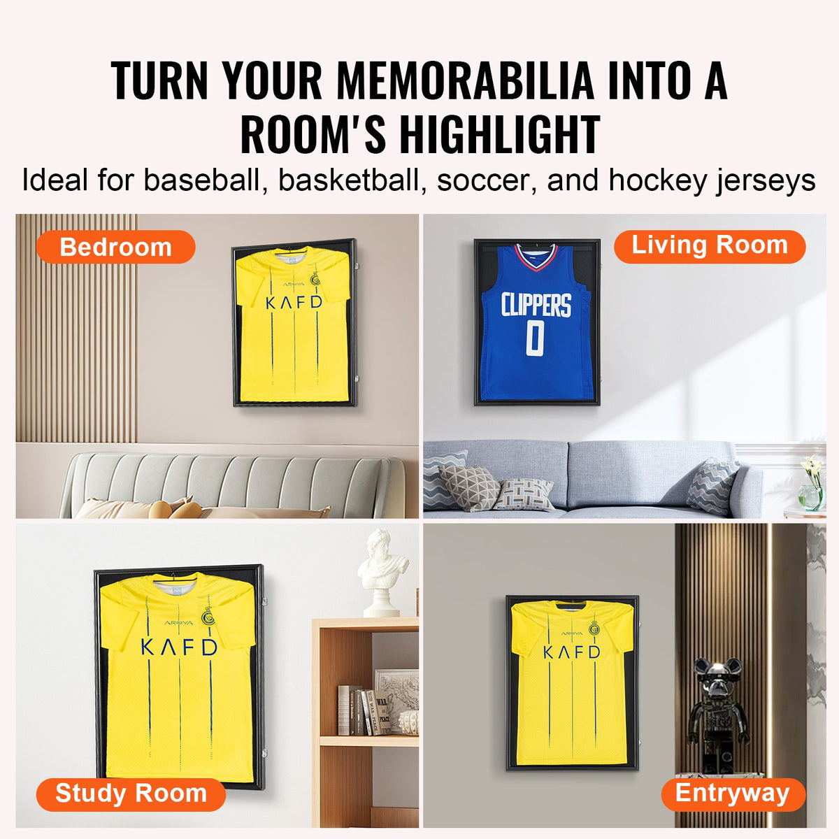Jersey Display Frame Case, 610 x 812 x 40 mm, Large Lockable Sport Jersey Shadow Box with 98% UV Protection PC Glass and Hangers, for Baseball Basketball Football Hockey Shirt and Uniform, Black
