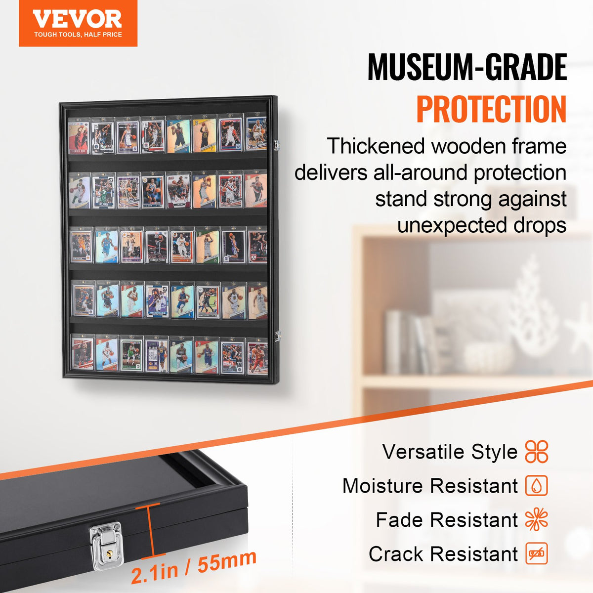 35 Graded Sports Card Display Case, 617 x 775 x 55 mm, Baseball Card Display Frame with 98% UV Protection Clear View PC Glass, Lockable Wall Cabinet for Football Basketball Hockey Trading Card
