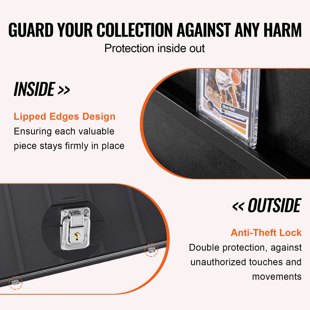 35 Graded Sports Card Display Case, 617 x 775 x 55 mm, Baseball Card Display Frame with 98% UV Protection Clear View PC Glass, Lockable Wall Cabinet for Football Basketball Hockey Trading Card