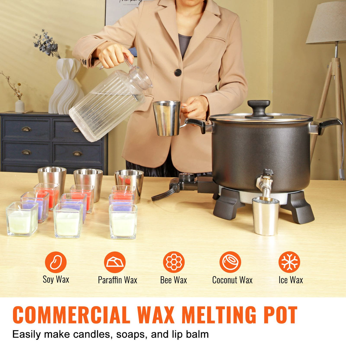 Wax Melter for Candle Making, 5 Liter Large Electric Wax Melting Pot Easy Pour Spout, 4-level Temperature Control, Easy Clean for Candle Soap Cream Beauty Bulk Production Business or Home