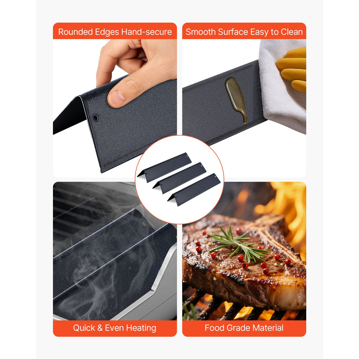 Flavorizer Bars, 39cm Grill Replacement Part, for Weber Spirit I & II 200 Series Grills, Including Spirit ll E-210, ll E-220, ll S-210, E-210, S-210, Porcelain-enameled Steel Heat Plate, 3 Pack