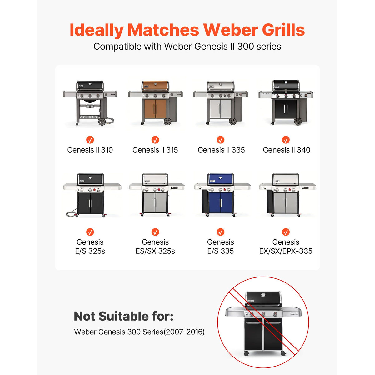 Flavorizer Bars, 44cm Grill Replacement Part, for Weber Genesis ll 310 315 335 340, E/S 325s, ES/SX 325s, E/S 335, EX/SX/EPX-335 Grills, Porcelain-enameled Steel Thicker Heat Plate, 5 Pack