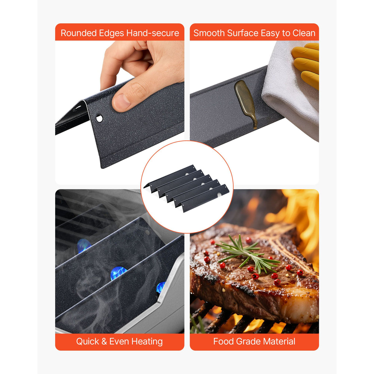 Flavorizer Bars, 44cm Grill Replacement Part, for Weber Genesis ll 310 315 335 340, E/S 325s, ES/SX 325s, E/S 335, EX/SX/EPX-335 Grills, Porcelain-enameled Steel Thicker Heat Plate, 5 Pack