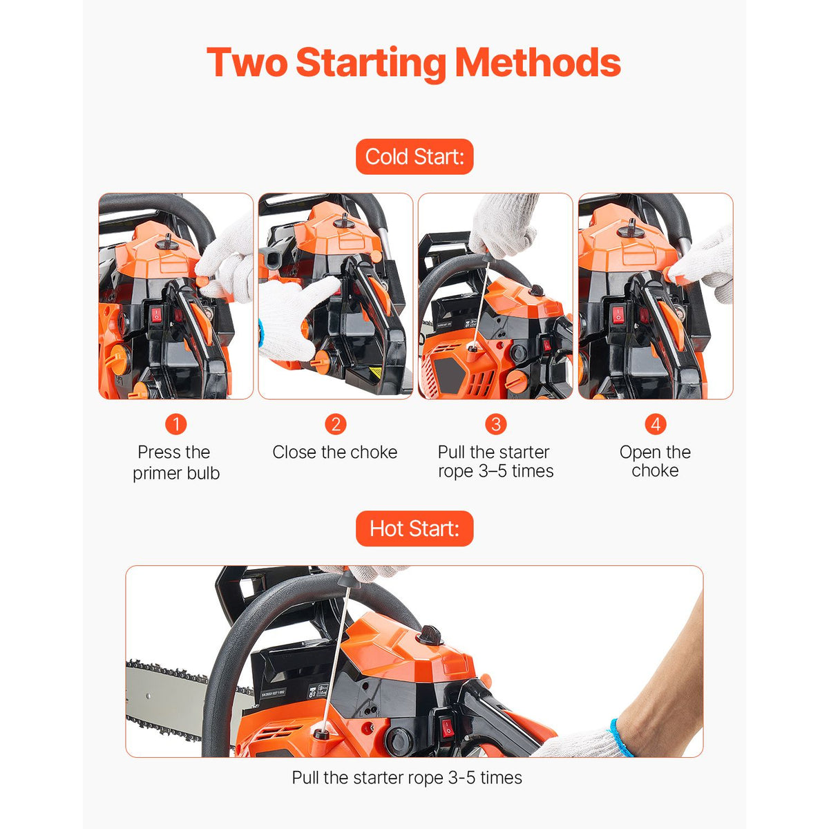 40 cc Gas Chainsaw, 355 mm Gas Powered Chainsaw, 1.3 kW Power Chain Saw with Non-Slip Handle, Gas-Powered Chainsaws with Dual Fuel Tanks, For Wood Cutting, Tree Trimming, and Land Clearing