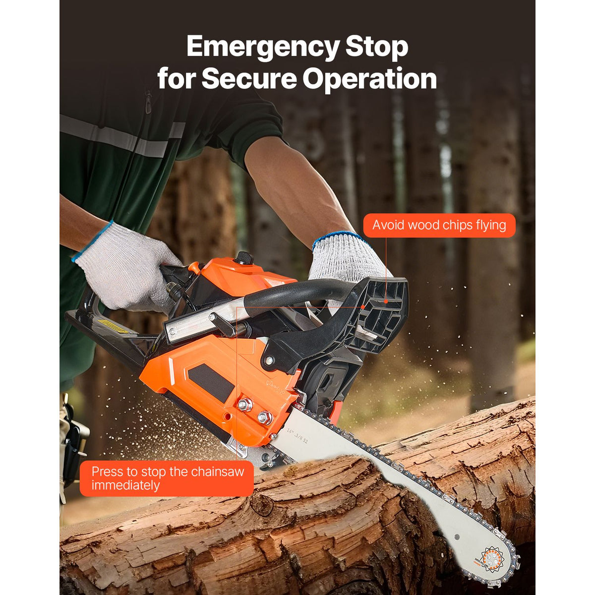 40 cc Gas Chainsaw, 355 mm Gas Powered Chainsaw, 1.3 kW Power Chain Saw with Non-Slip Handle, Gas-Powered Chainsaws with Dual Fuel Tanks, For Wood Cutting, Tree Trimming, and Land Clearing