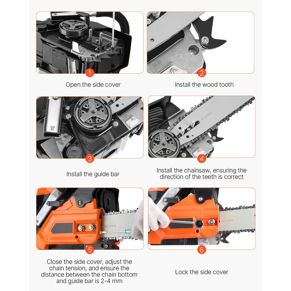 40 cc Gas Chainsaw, 355 mm Gas Powered Chainsaw, 1.3 kW Power Chain Saw with Non-Slip Handle, Gas-Powered Chainsaws with Dual Fuel Tanks, For Wood Cutting, Tree Trimming, and Land Clearing