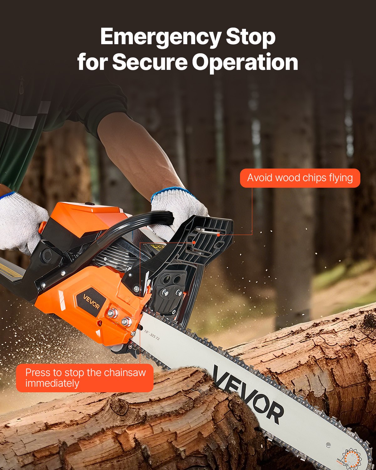 52cc Gas Chainsaw 1.8 kW Gas Powered 455 mm Chainsaw For Wood Cutting
