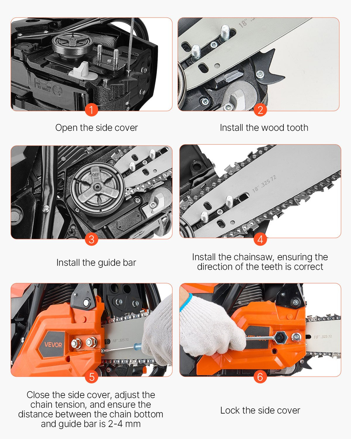 52cc Gas Chainsaw 1.8 kW Gas Powered 455 mm Chainsaw For Wood Cutting