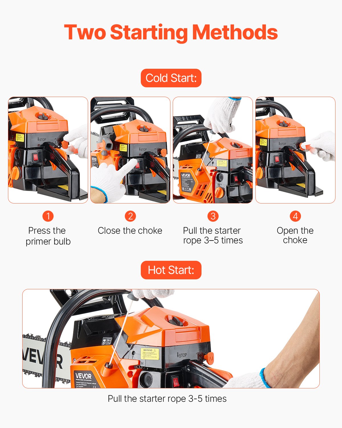 58 cc Gas Chainsaw, 508 mm Gas Powered Chainsaw, 2.0 kW Power Chain Saw with Non-Slip Handle, Gas-Powered Chainsaws with Dual Fuel Tanks, For Wood Cutting, Tree Trimming, and Land Clearing