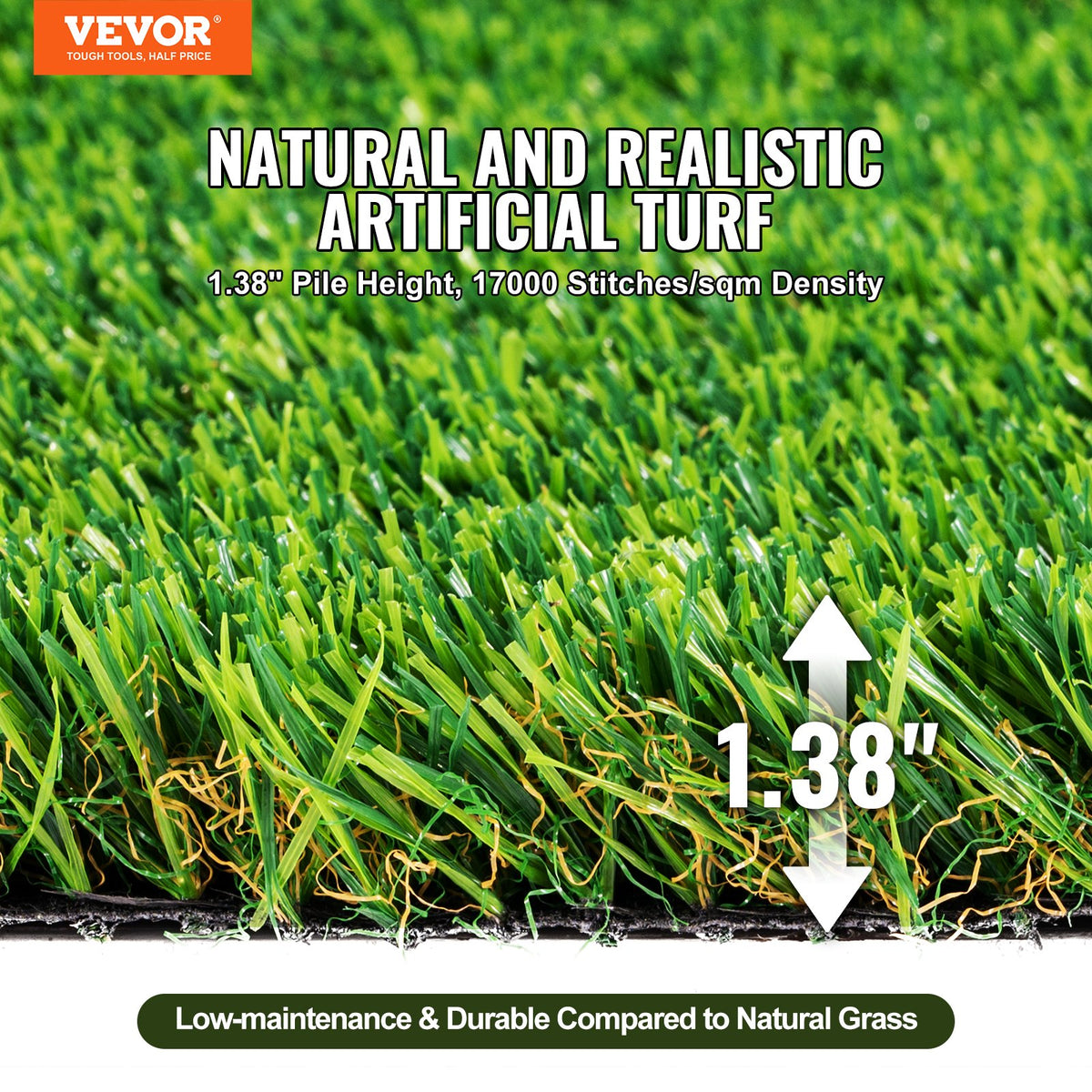 Artifical Grass, 3 x 5 ft Rug Green Turf, 1.38" Fake Door Mat Outdoor Patio Lawn Decoration, Easy to Clean with Drainage Holes, Perfect For Multi-Purpose Home Indoor Entryway Scraper Dog Mats