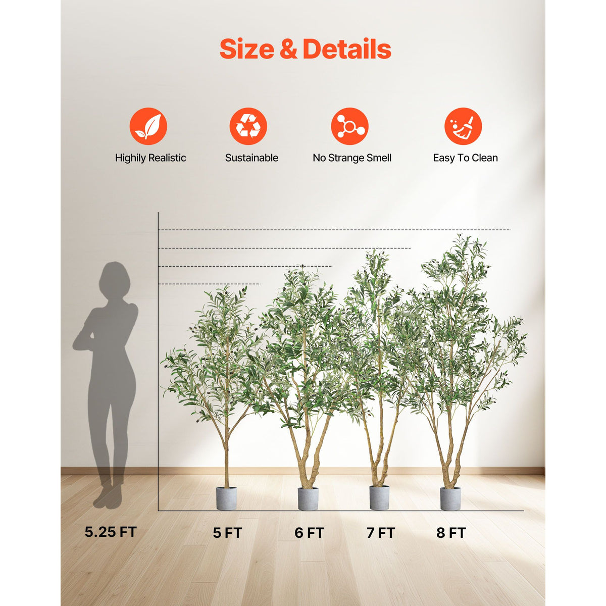 150cm Artificial Olive Tree with Black Pot, Tall Fake Tree with Natural Wood Trunk & Realistic Green Leaves and Fruits, Indoor Faux Plant for Home, Office, Living Room, Corner Decor