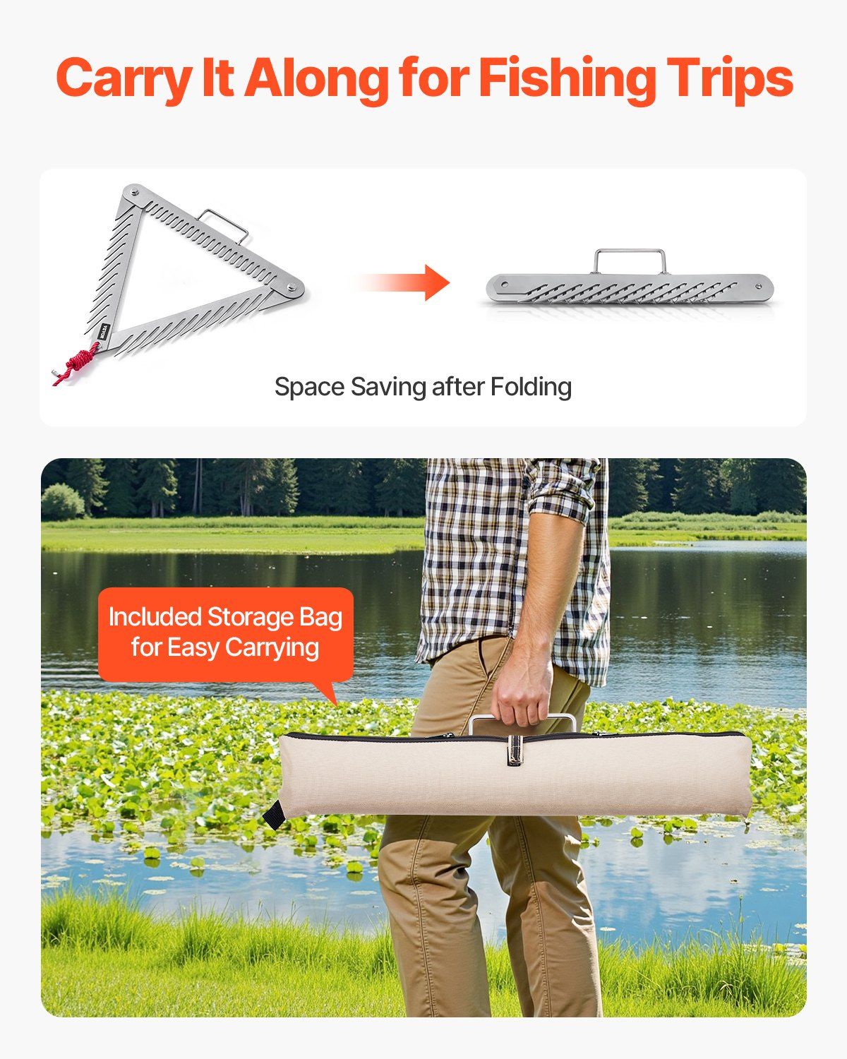 24in Aquatic Weed Rake, 3-Sided Lake Weed Rake with Handle, Portable and Foldable Pond Water Grass Razor, Stainless Steel Throwable Floating Pond Weeds Cutter with 30 ft Rope, for Lakes Ponds