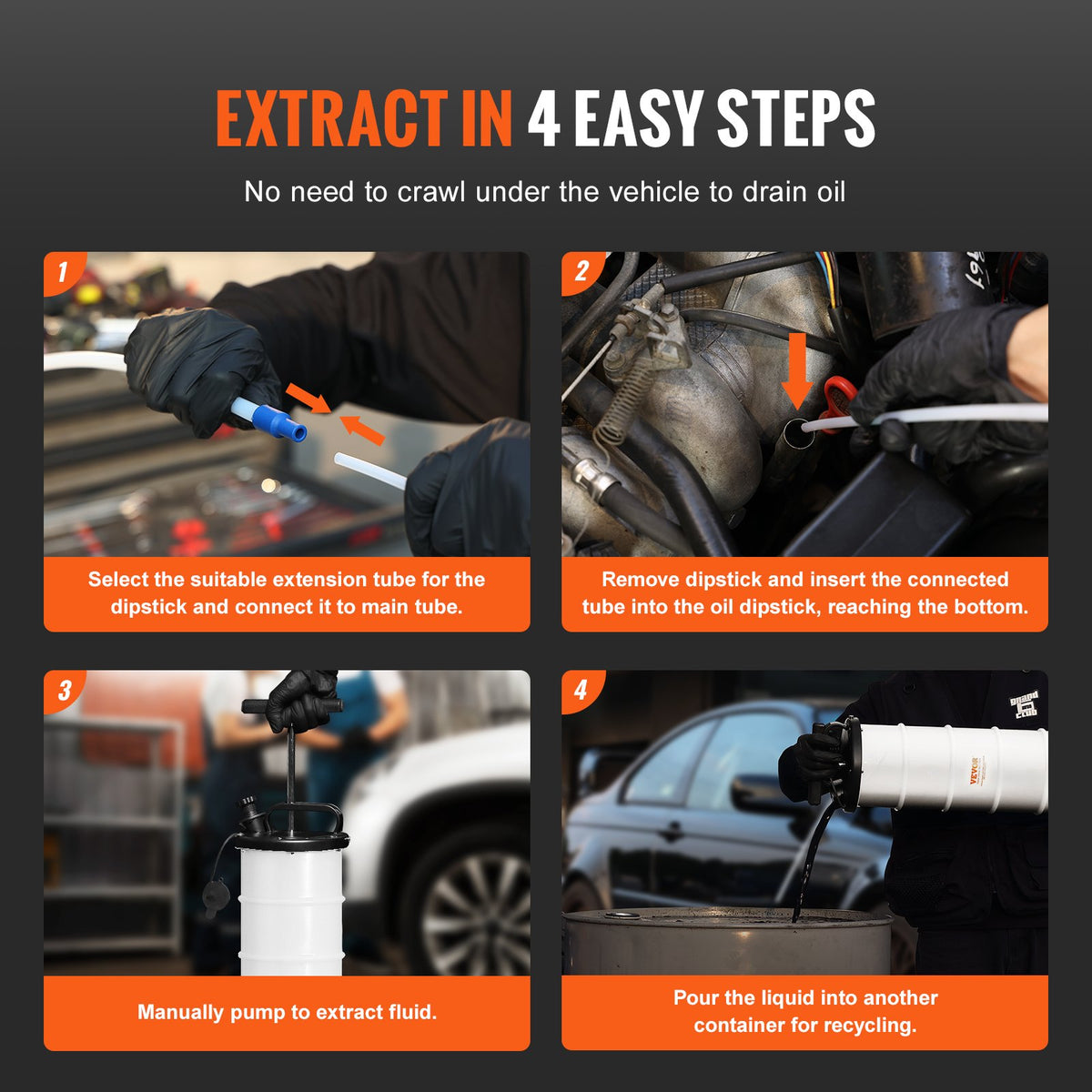 Fluid Extractor, 6.5 Liters Capacity, Manual Hand-Operated Oil Changer Vacuum Fluid Extractor with Dipstick and Suction Hose, Oil Extractor Change Pump for Automotive Fluids Vacuum Evacuation