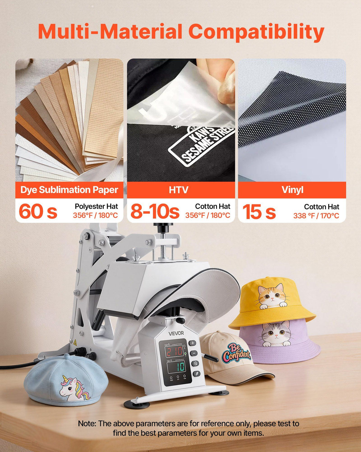 Hat Heat Press Machine, with 4 Interchangeable Platens and Caps Stretcher, Precise Temperature & Time Control, Heat Press for Hats and Caps, for HTV Iron On and Sublimation Projects, White