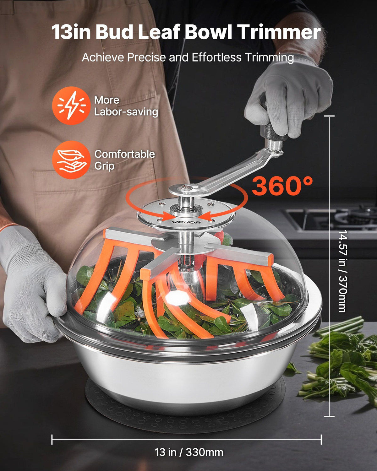 Bud Leaf Bowl Trimmer, 335 mm Manual Bud Trimmer, with Sharp Stainless Steel Blades, Visual Cutting, Wet & Dry Hydroponic Cutting Machine, Twisted Spin Cut for Plants Leaves Buds Flowers