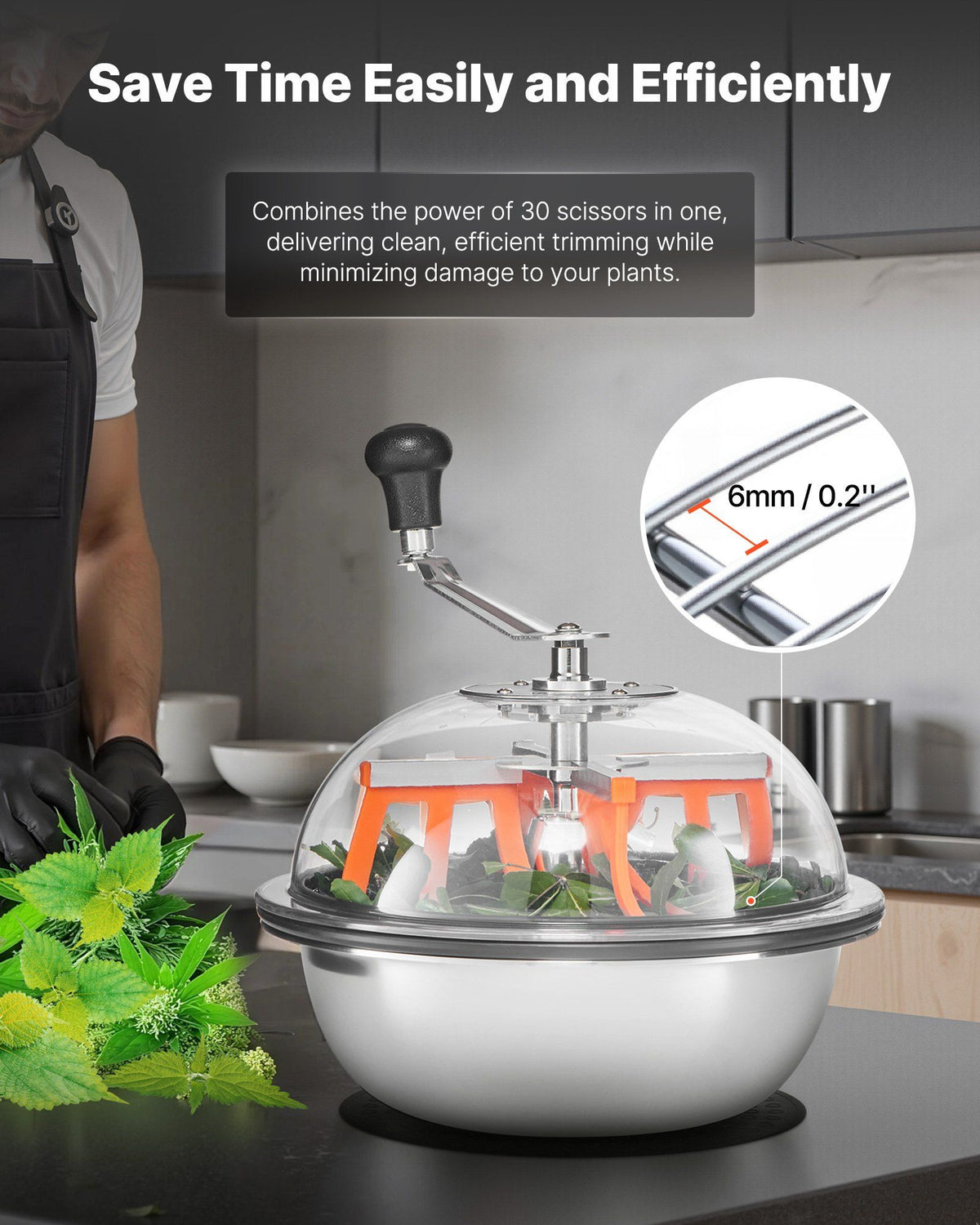 Bud Leaf Bowl Trimmer, 335 mm Manual Bud Trimmer, with Sharp Stainless Steel Blades, Visual Cutting, Wet & Dry Hydroponic Cutting Machine, Twisted Spin Cut for Plants Leaves Buds Flowers