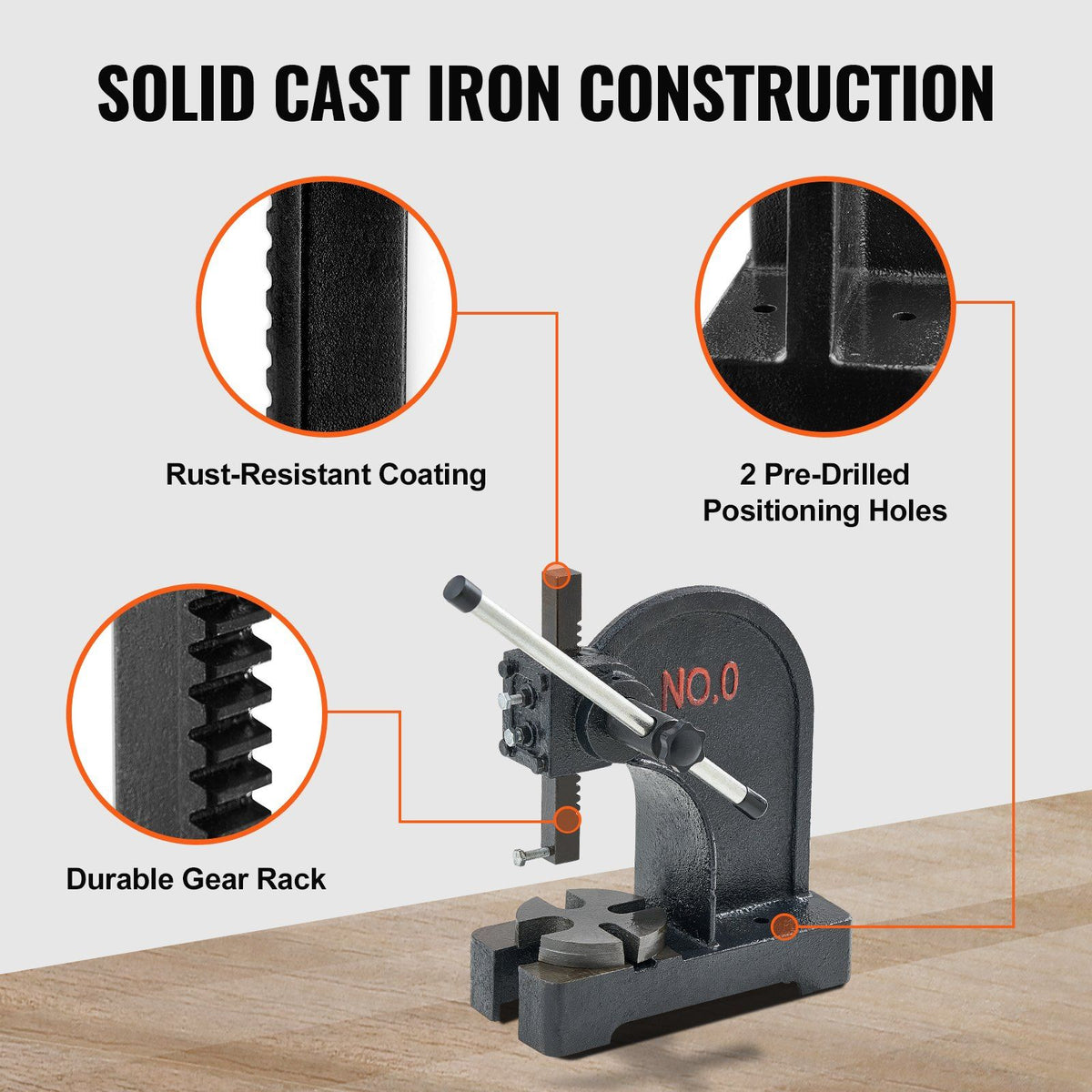 Arbor Press, 0.5 Ton Manual Arbor Press, 11.68" Maximum Height, Cast Iron Heavy-duty Manual Desktop Arbor Press, Precision Hand Press for Stamping, Bending, Stretching, Forming