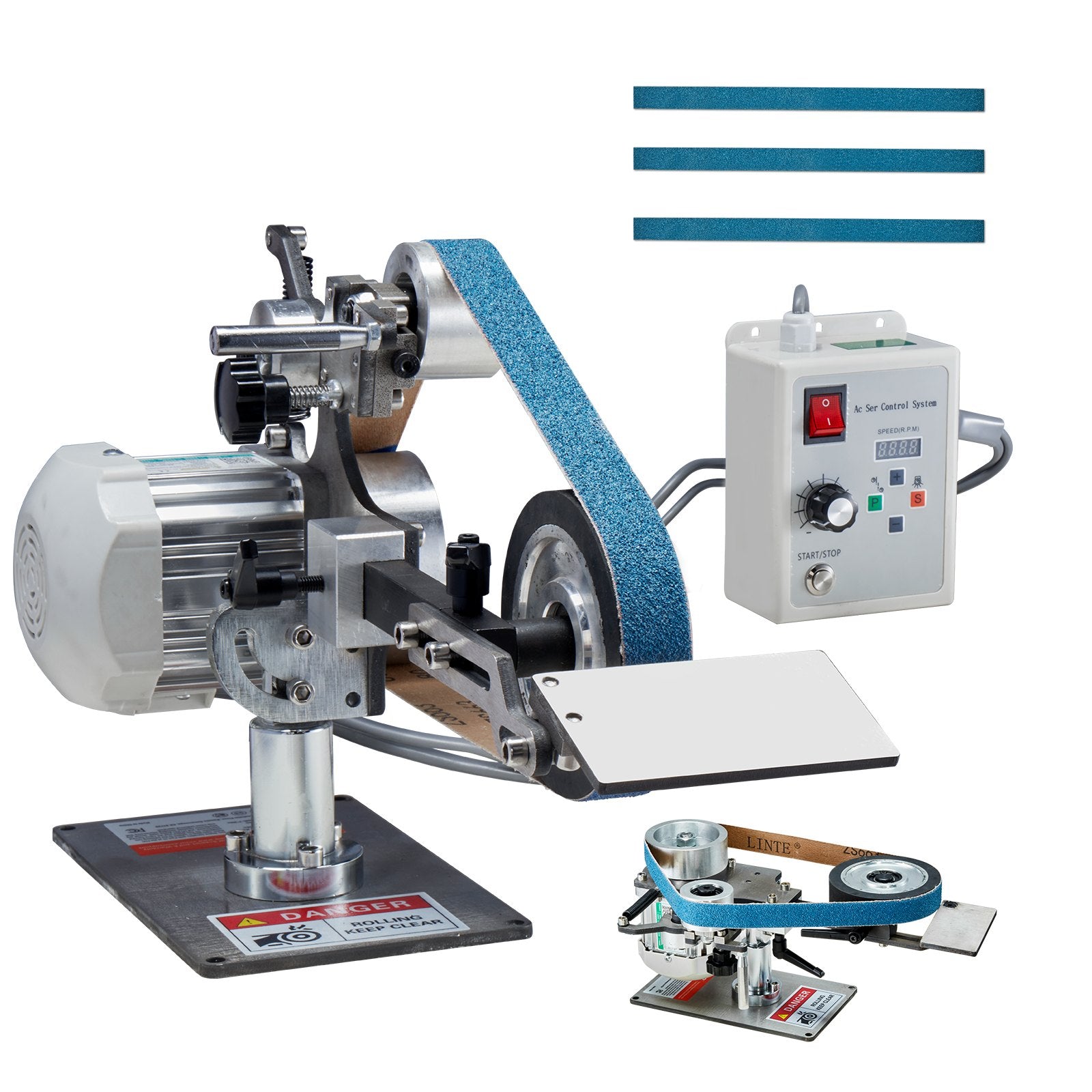 Belt Grinder Sander, 30 x 1-Inch Variable Speed Belt Polisher with VFD, 550W Polishing Grinding Machine with 2 Grinding Moulds & 3PCS Sanding Belts for Metalworking, Knife Making