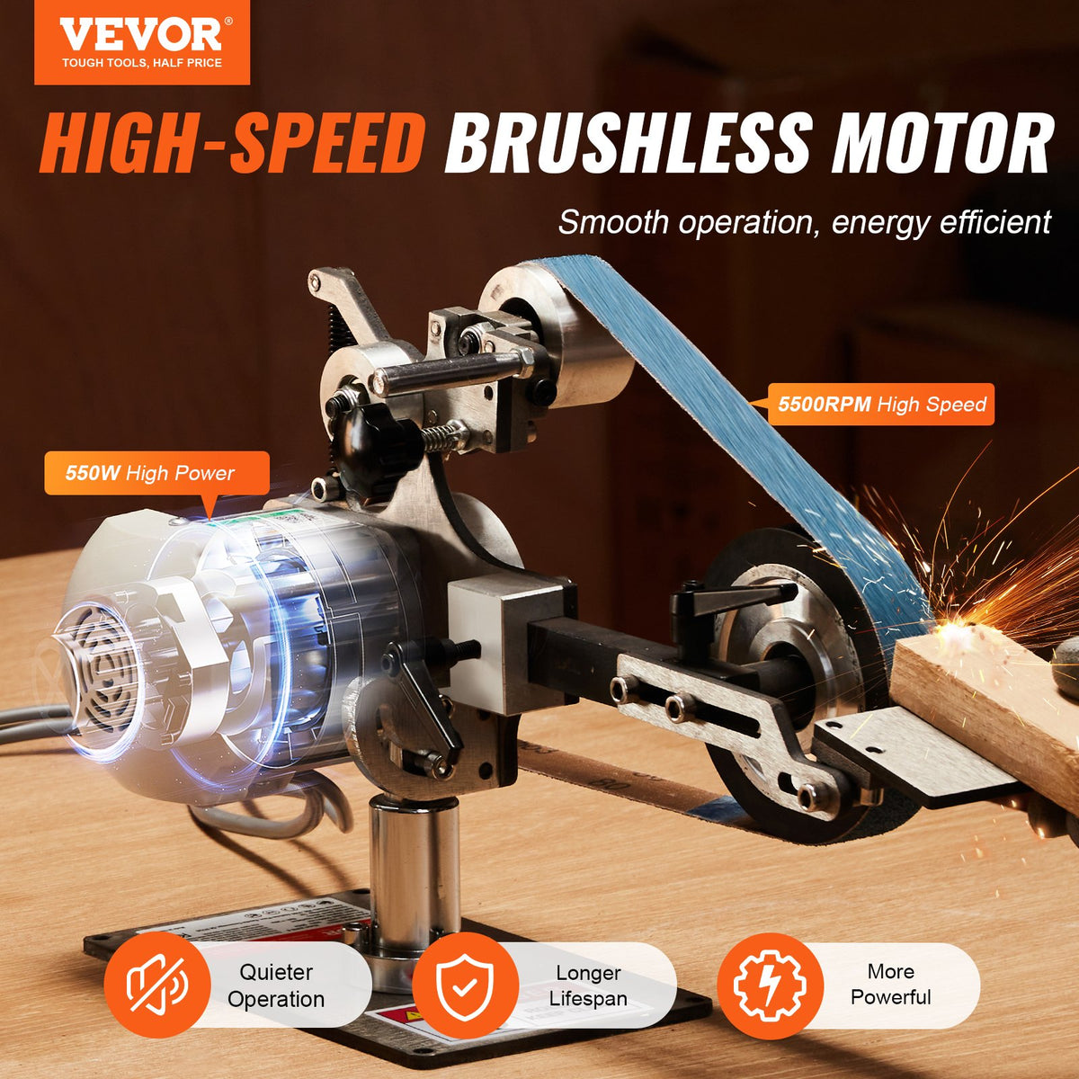 Belt Grinder Sander, 30 x 1-Inch Variable Speed Belt Polisher with VFD, 550W Polishing Grinding Machine with 2 Grinding Moulds & 3PCS Sanding Belts for Metalworking, Knife Making