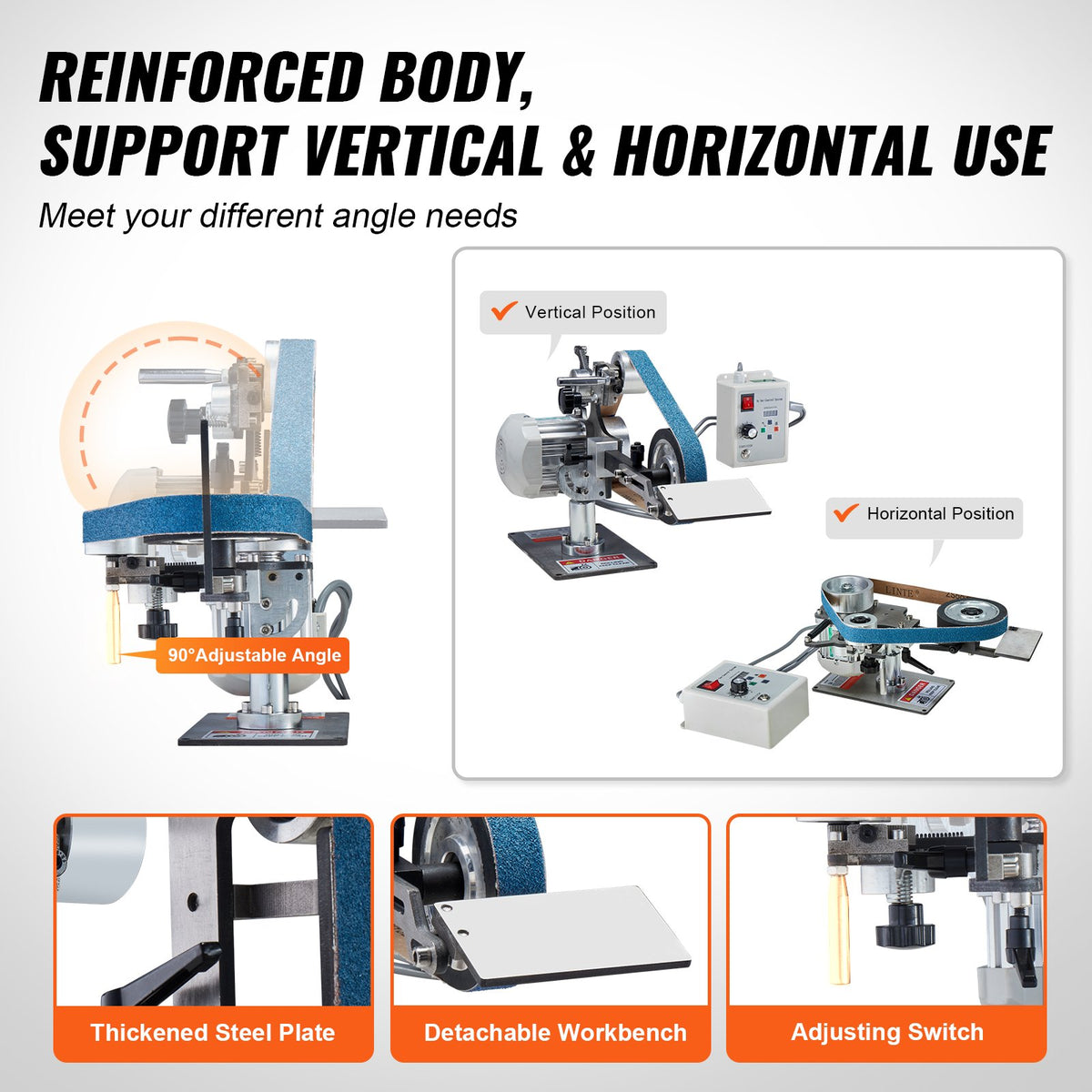 Belt Grinder Sander, 30 x 1-Inch Variable Speed Belt Polisher with VFD, 550W Polishing Grinding Machine with 2 Grinding Moulds & 3PCS Sanding Belts for Metalworking, Knife Making