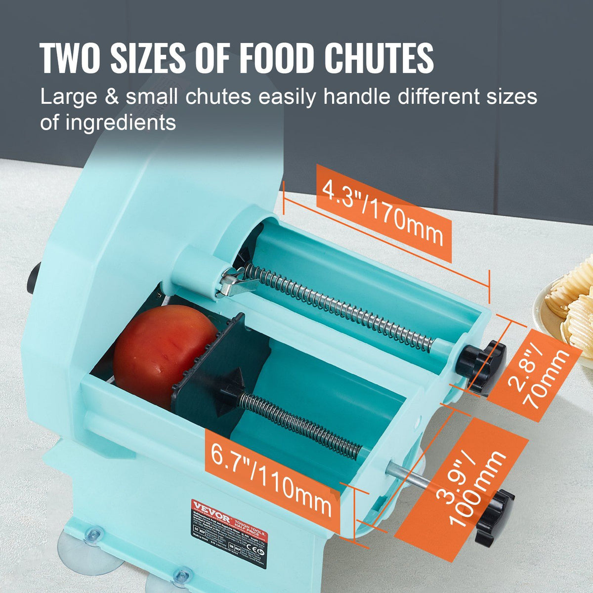 Manual Vegetable Fruit Slicer, 0-0.5"/0-12mm Thickness Adjustable Commercial Slicer Machine, Double Feed Ports, Stainless Steel Blade Food Cutter Slicing Machine for Cucumber, Lemon, Tomato