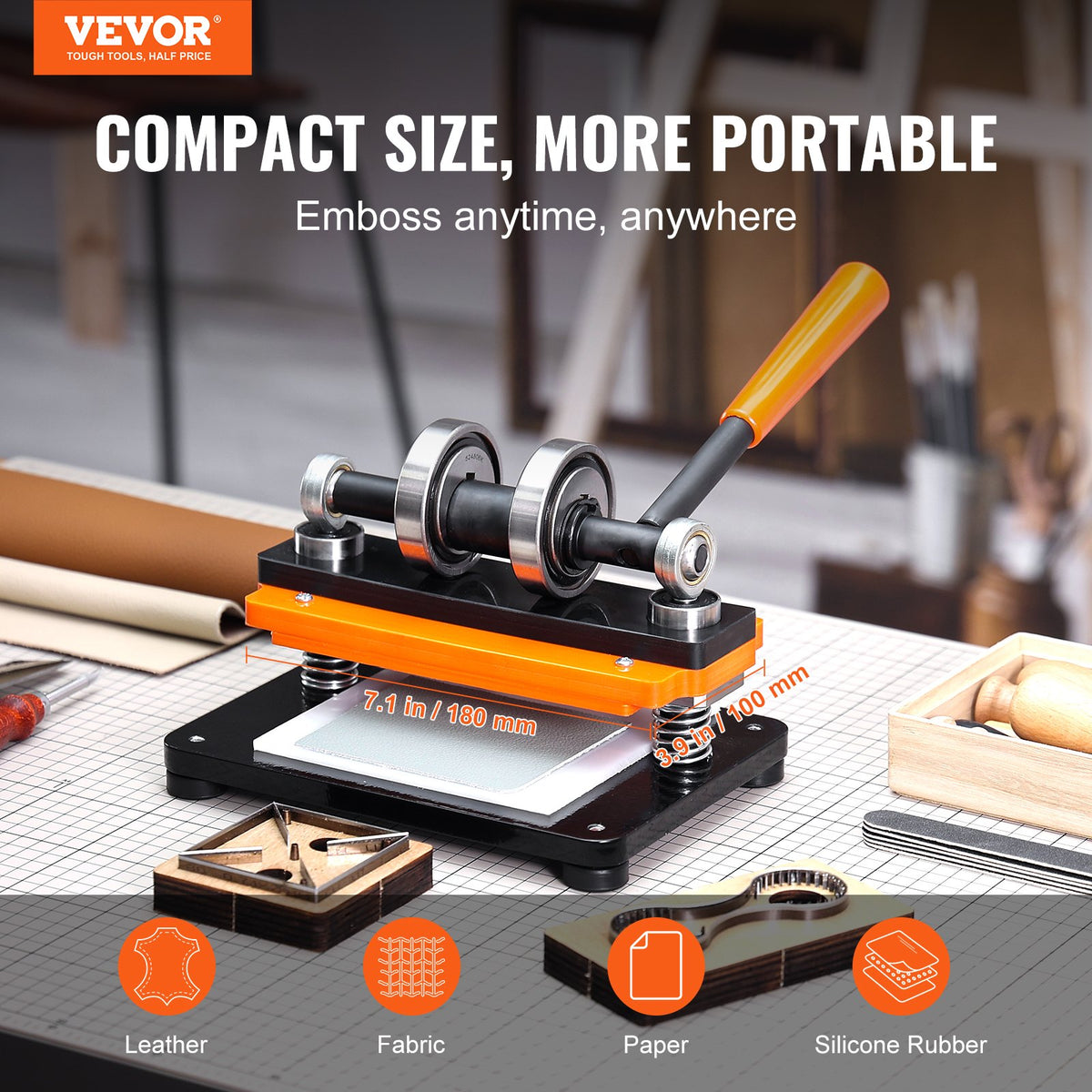 Leather Cutting Machine, 7.1 x 3.9 in Embossing Plate Manual Die Cutter, 0.47 in Pressure Stroke Leather Embossing Machine, Dual Guide Shafts Die Cut Machine for Various of Materials