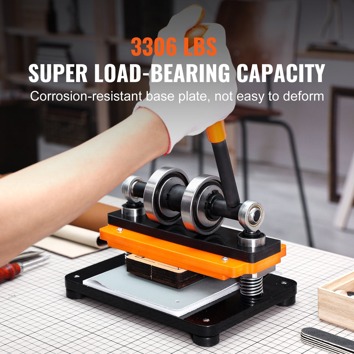 Leather Cutting Machine, 7.1 x 3.9 in Embossing Plate Manual Die Cutter, 0.47 in Pressure Stroke Leather Embossing Machine, Dual Guide Shafts Die Cut Machine for Various of Materials