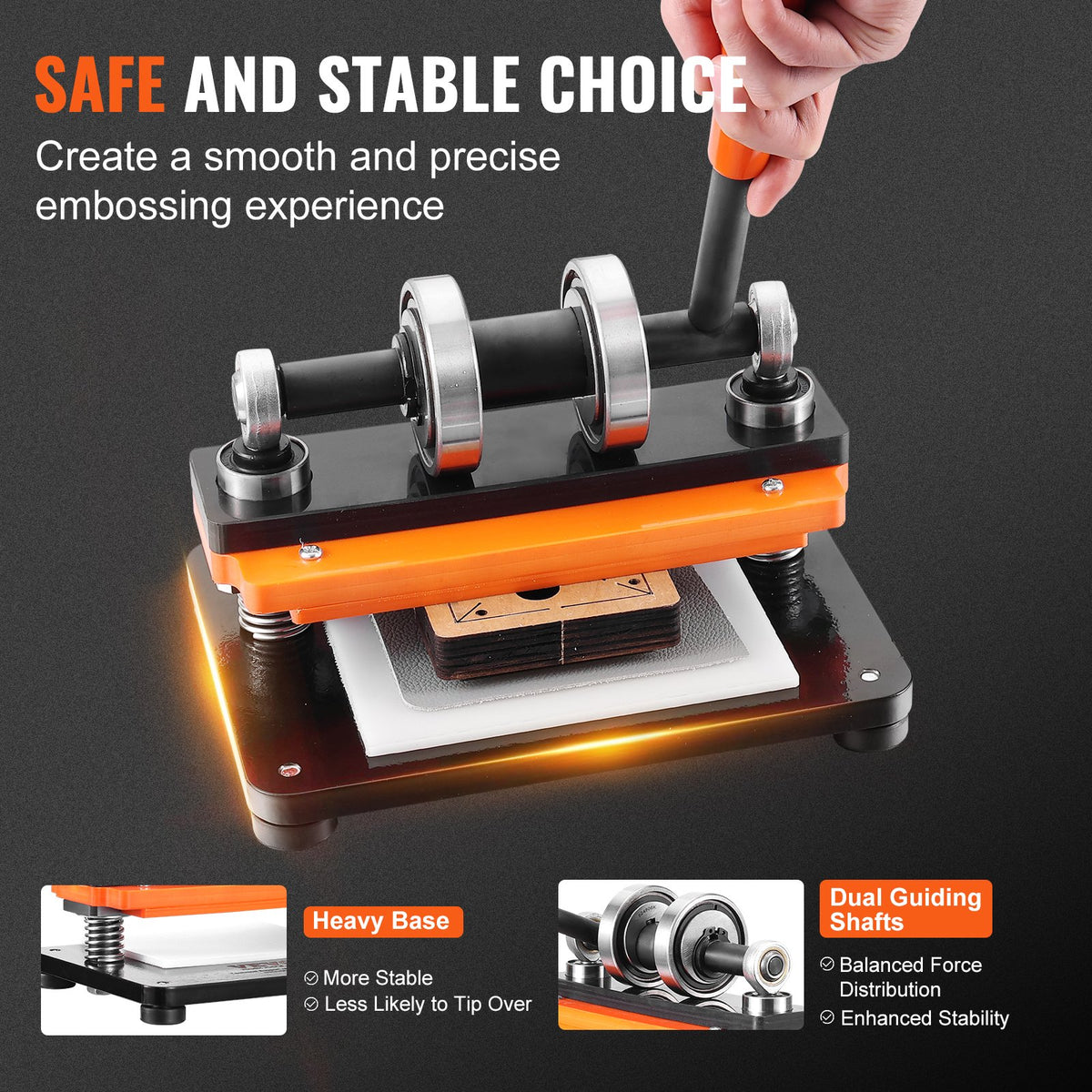 Leather Cutting Machine, 7.1 x 3.9 in Embossing Plate Manual Die Cutter, 0.47 in Pressure Stroke Leather Embossing Machine, Dual Guide Shafts Die Cut Machine for Various of Materials