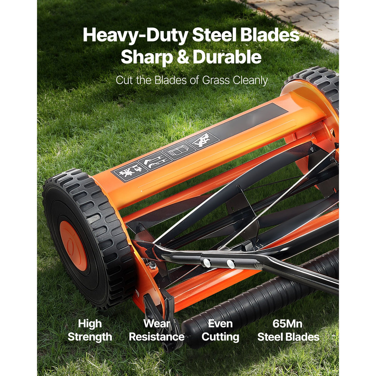 Push Reel Lawn Mower 35 cm, 5 Blades Manual Push Mower No Motor, 15-45 mm Adjustable Cutting Height, Walk-Behind Lawn Mowers with Grass Catcher Bag for Green Lawns, Driveways, Courtyards
