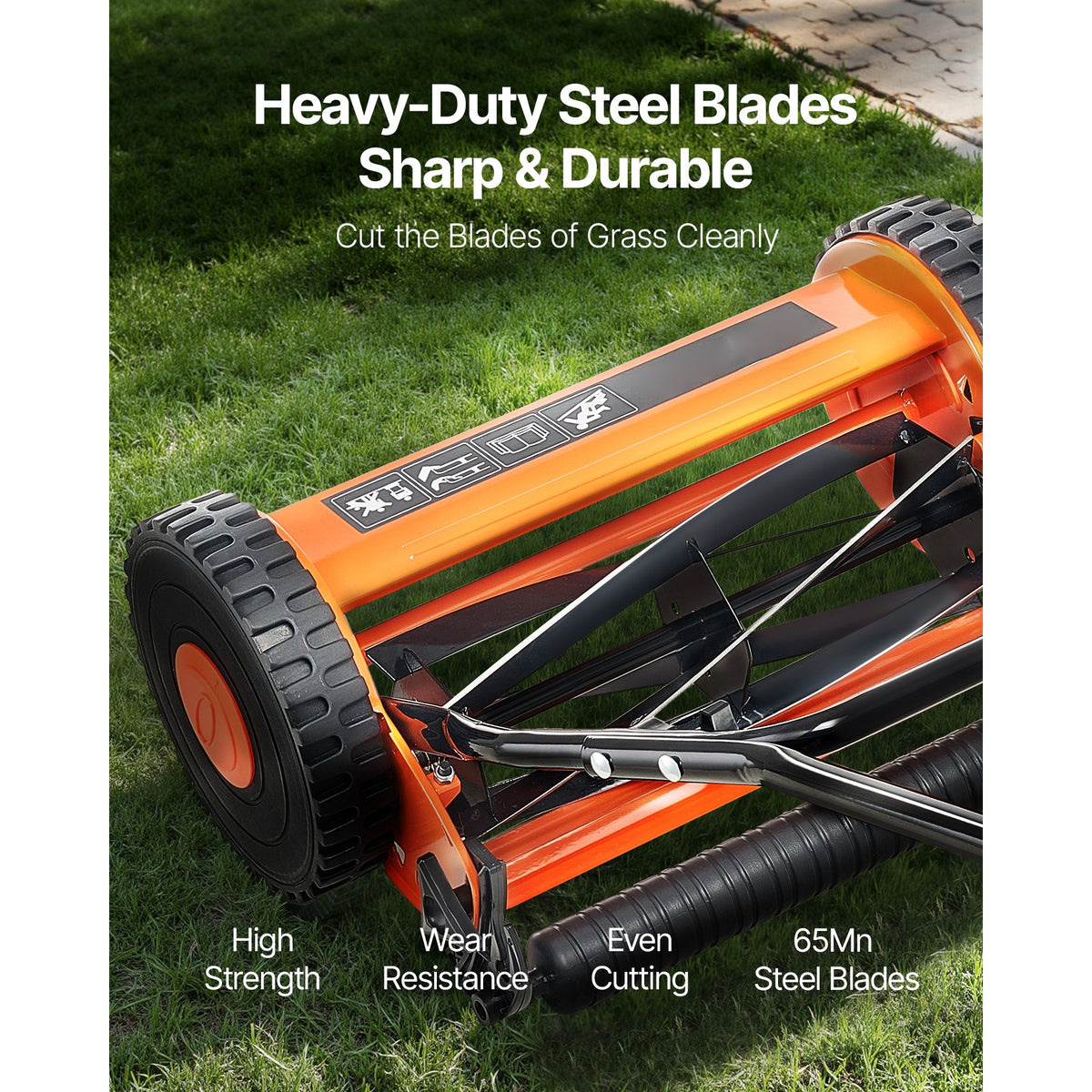 40cm Push Reel Lawn Mower 5-Blade Adjustable Height Grass Catcher 2-Wheel