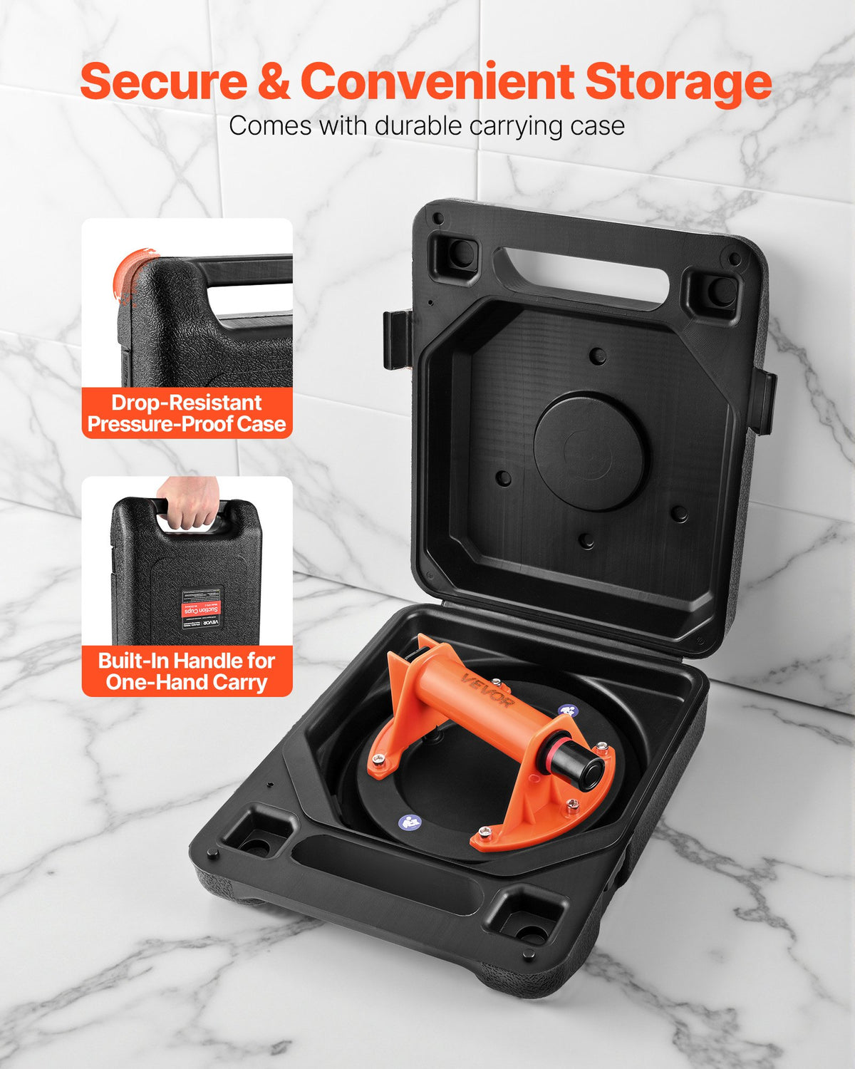 Vacuum Suction Cup, 203 mm Vacuum Glass Lifter with ABS Handle, 180 kg Max Lifting Capacity Tile Suction Cup Tool with Carrying Case for Lifting Large Tile, Granite, Drywall, Windows (1-Pack)