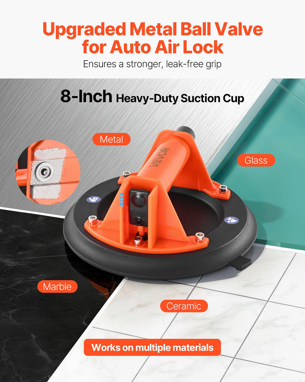 Vacuum Suction Cup, 203 mm Vacuum Glass Lifter with ABS Handle, 180 kg Max Lifting Capacity Tile Suction Cup Tool with Carrying Case for Lifting Large Tile, Granite, Drywall, Windows (2-Pack)