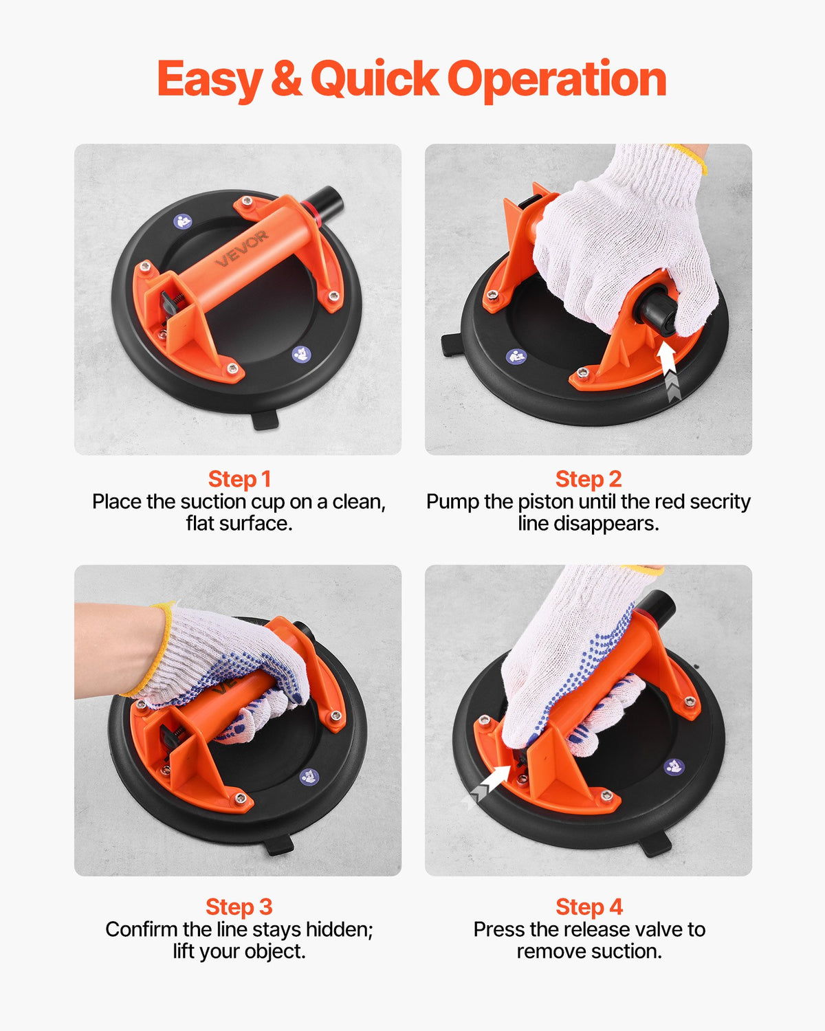 Vacuum Suction Cup, 203 mm Vacuum Glass Lifter with ABS Handle, 180 kg Max Lifting Capacity Tile Suction Cup Tool with Carrying Case for Lifting Large Tile, Granite, Drywall, Windows (2-Pack)