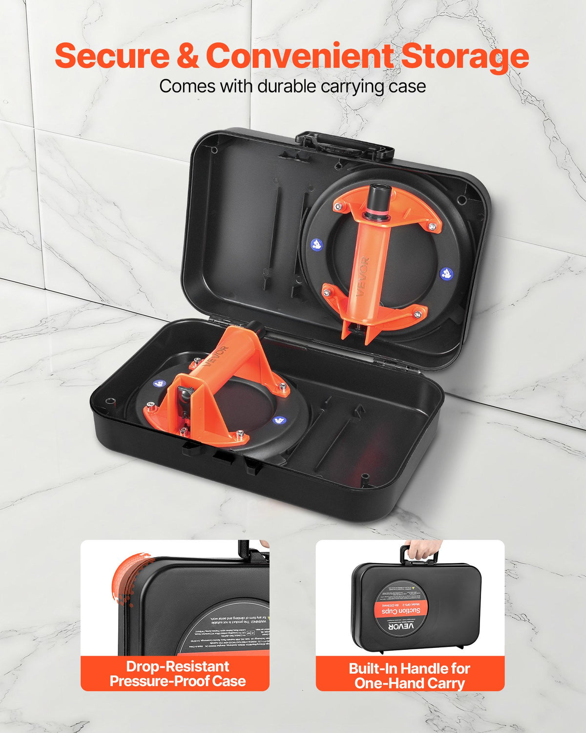 Vacuum Suction Cup, 203 mm Vacuum Glass Lifter with ABS Handle, 180 kg Max Lifting Capacity Tile Suction Cup Tool with Carrying Case for Lifting Large Tile, Granite, Drywall, Windows (2-Pack)
