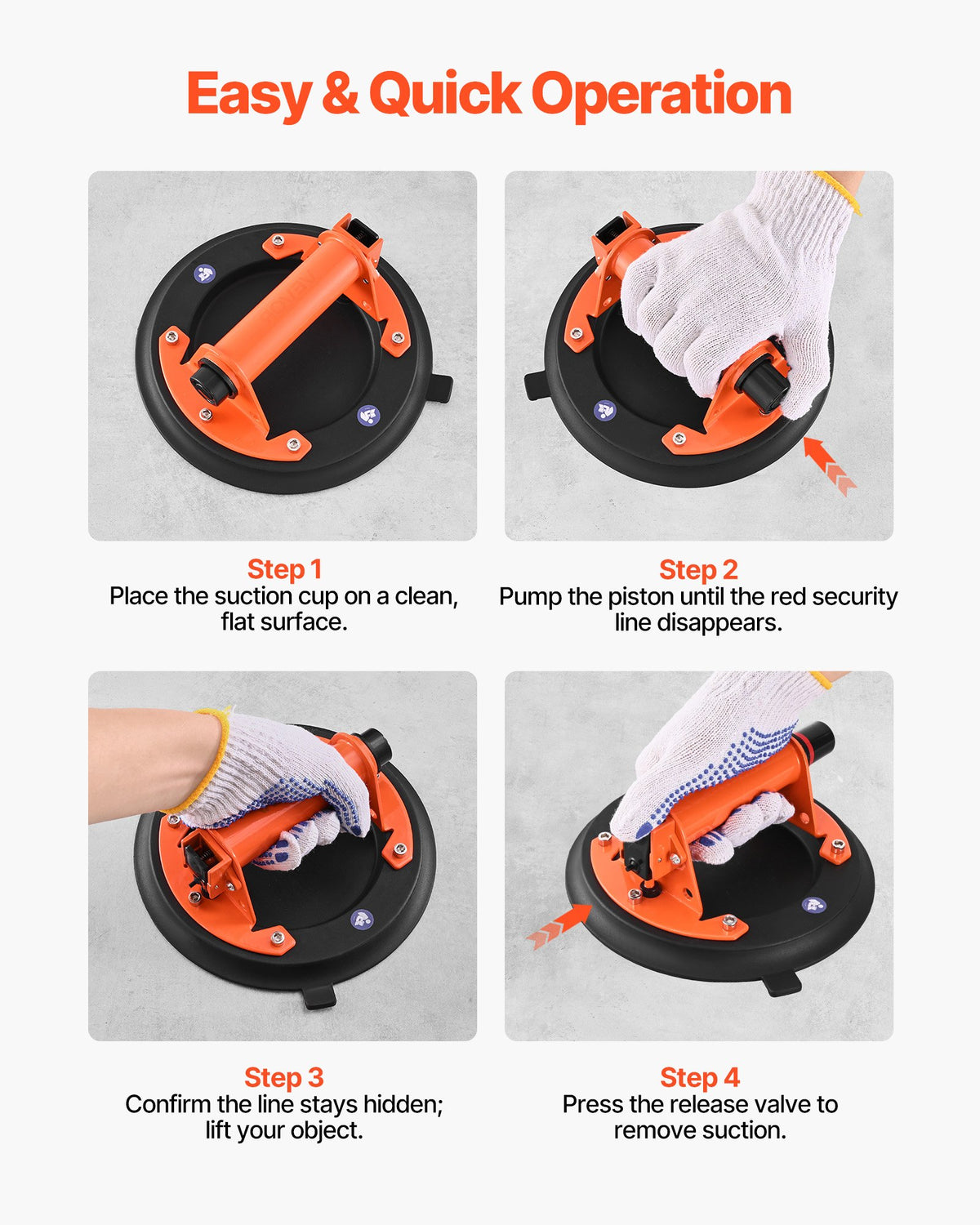Vacuum Suction Cup, 203 mm Vacuum Glass Lifter with Metal Handle, 195 kg Max Lifting Capacity Tile Suction Cup Tool with Carrying Case for Lifting Large Tile, Granite, Drywall, Windows (2-Pack)
