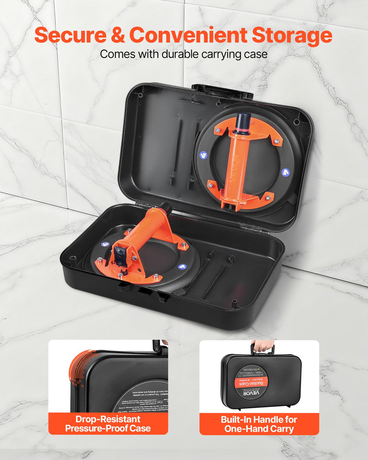 Vacuum Suction Cup, 203 mm Vacuum Glass Lifter with Metal Handle, 195 kg Max Lifting Capacity Tile Suction Cup Tool with Carrying Case for Lifting Large Tile, Granite, Drywall, Windows (2-Pack)