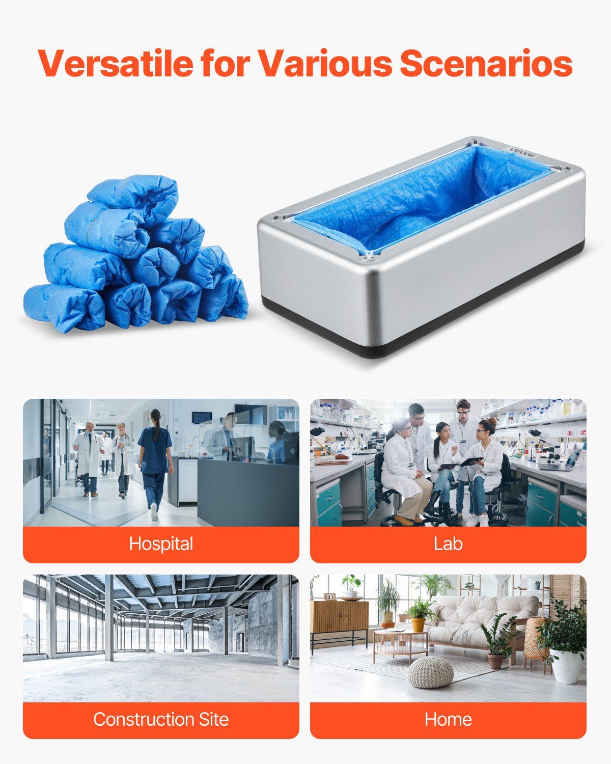 Shoe Cover Dispenser, Automatic Shoe Covers Dispenser with 100 Pcs of Non-Slip Disposable Shoes Covers, Fits Size Up to US 11, for Home, Office, Lab, Factory, Hospital, Indoor Use, Silver