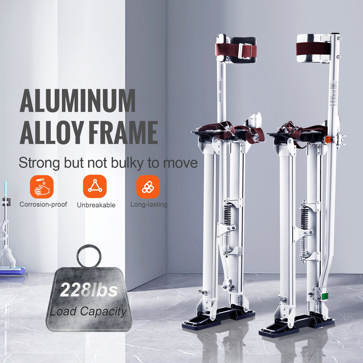 Drywall Stilts, 24''-40'' Adjustable Aluminum Tool Stilts with Protective Knee Pads, Durable and Non-Slip Work Stilts for Sheetrock Painting, Walking, Taping, Silver